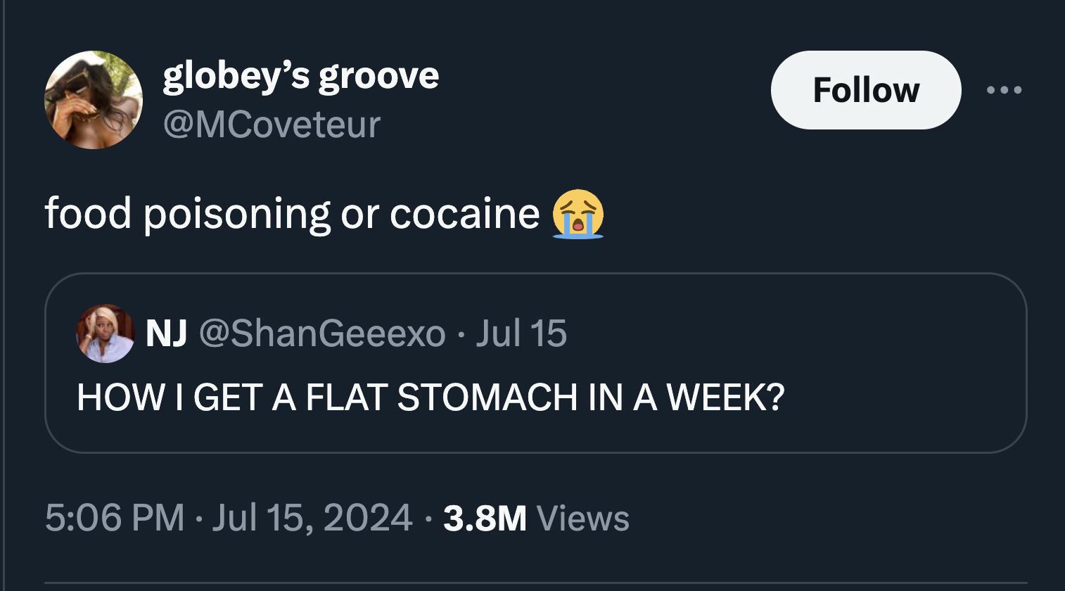 screenshot - globey's groove food poisoning or cocaine Nj . Jul 15 How I Get A Flat Stomach In A Week? 3.8M Views